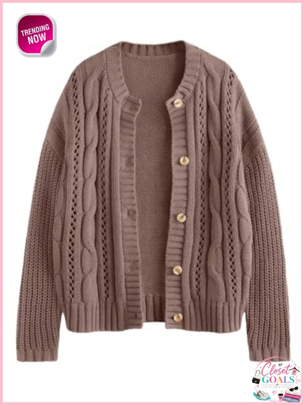 Cable Knit Button Up Chunky Cardigan Long Sleeve Crochet Sweater
